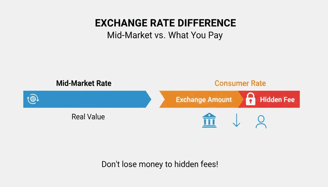Perbandingan sederhana antara nilai tukar mid-market dan kurs konsumen